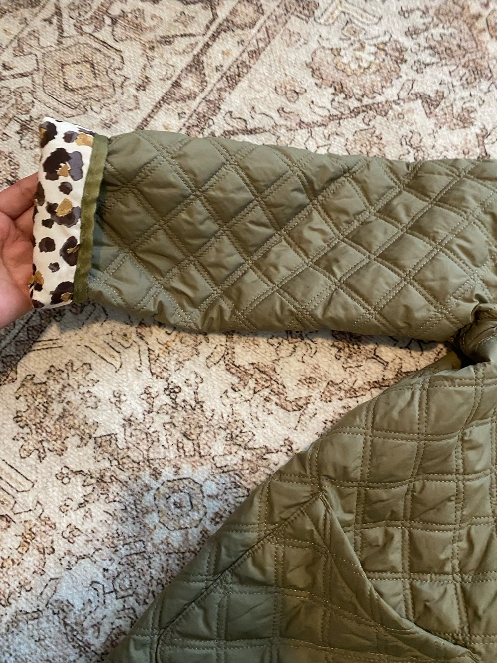 Olive Quilted ' Jacket with Leopard Lining - Picture 5 of 9